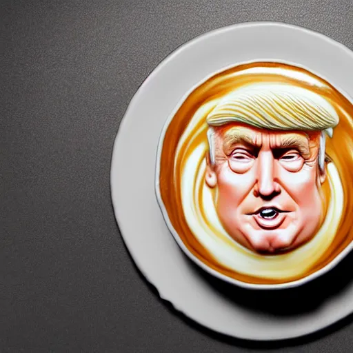 Image similar to donald trump as latte art, photorealistic, studio lighting, octane render, artstation