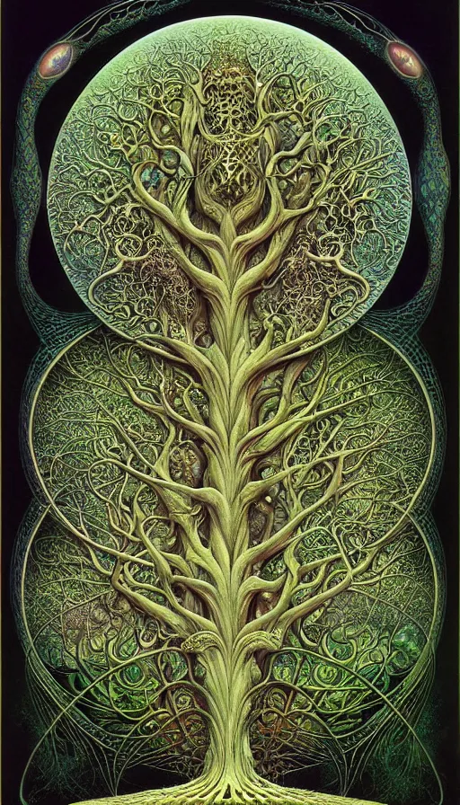 Image similar to tree of life by roger dean and andrew ferez, art forms of nature by ernst haeckel, divine chaos engine, symbolist, visionary, art nouveau, botanical fractal structures, organic, detailed, realistic, surreality