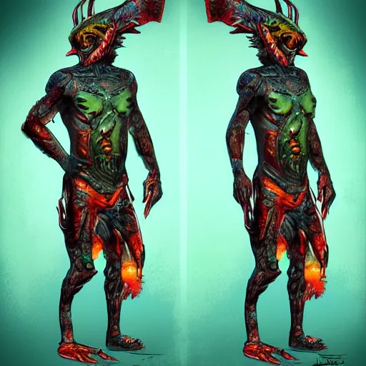 Image similar to zombified tribal mahi mahi full body profile, trending on artstation, ultra fine detailed, hyper detailed, hd, concept art, digital painting