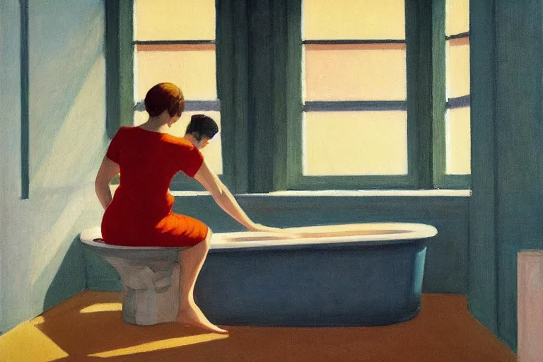 Prompt: in the Bath in the style of Edward Hopper