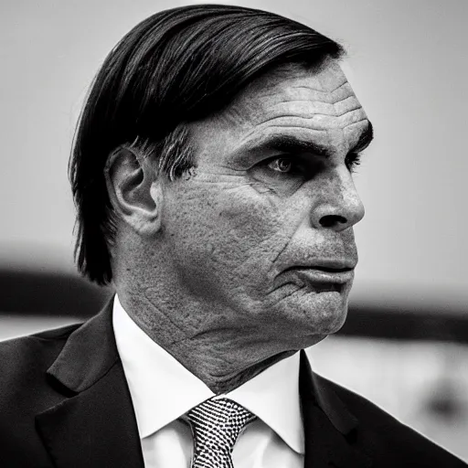 Image similar to Bolsonaro in prison, photo realistic, black and white photograph