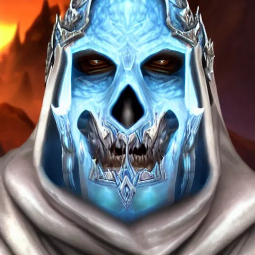 Prompt: world of warcraft lich king face close up with plastic surgery