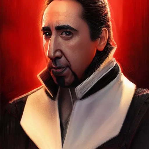 Image similar to darth nicolas cage, freida pinto, art by artgerm and greg rutkowski and magali villeneuve, portrait, highly detailed, headshot, intricate, elegant, digital painting, trending on artstation, concept art, sharp focus, illustration