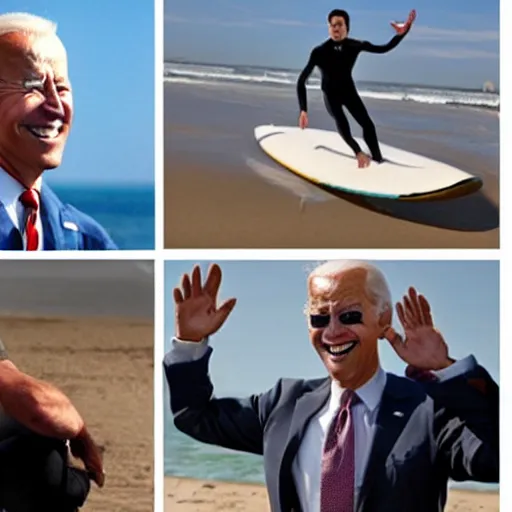 Image similar to surfing joe biden as mr. bean as the joker from batman, surfing still from batman vs bean at the beach, 2 0 2 0