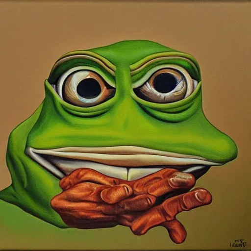 Image similar to pepe frog dream, oil on canvas, surrealism