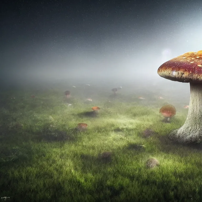 Prompt: a planet of various fungus, mushrooms and plants, inside the picture is infinity, Atmospheric phenomenon, artistic photography, muted colors, conceptual, long exposure outside the city, volumetric light