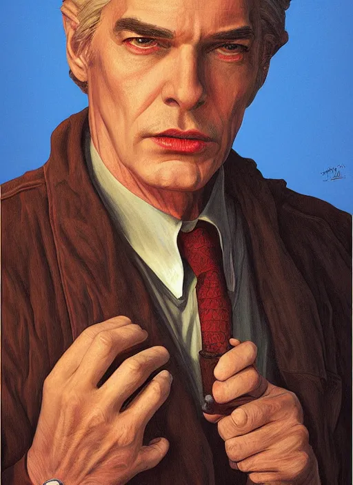 Prompt: twin peaks poster art, portrait of phillip jeffries, by michael whelan, rossetti bouguereau, artgerm, retro, nostalgic, old fashioned