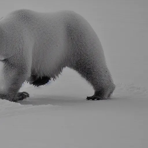 Image similar to ink painting The polar bear is white and fuzzy, and it's walking across a field of snow. The snow is deep and pristine, and the air is frigid. The polar bear is trudging through the snow, its head down and its breath visible in the cold air, by wu daozi, qiu ying, gu gaizhi