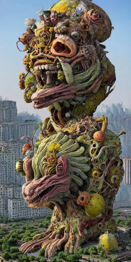 Image similar to colossal grotesque prehistoric alien flower made from best unfulfilled mankind projects in the middle of abandoned post soviet constructivist cityscape, Stalinist architecture, ultradetailed, Intricate by Hayao Miyazaki and Josan Gonzalez and Makoto Shinkai and Giuseppe Arcimboldo and Wes Anderson
