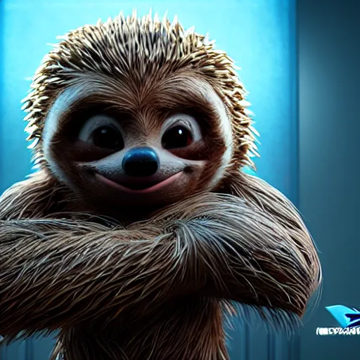 Image similar to sonic the hedgehog as a sloth, weta hyperrealism cinematic lighting and compositon