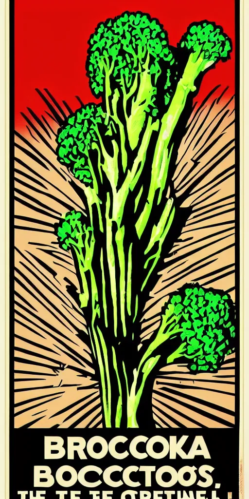 Prompt: a propaganda poster to ban broccoli. in the style of Shepard Fairey.