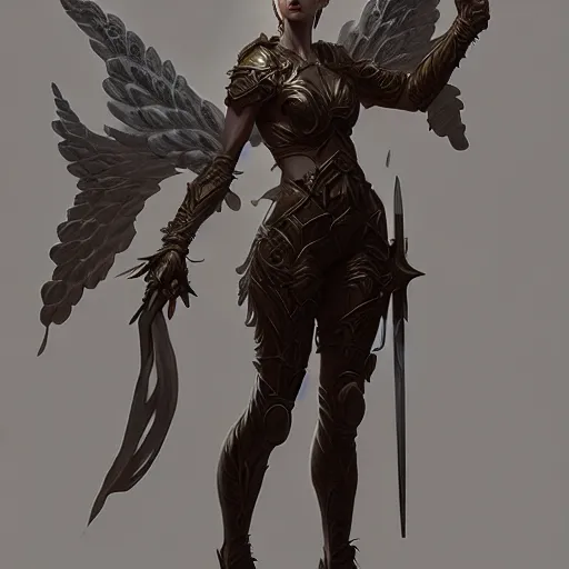 Image similar to fullbody!! female fantasy angel trending on artstation, smooth and sharp, intricate, fine details, elegant, dynamic pose, detailed and intricate environment, professional character concept art by tatyana kupriyanova and greg rutkowski and raymond swanland