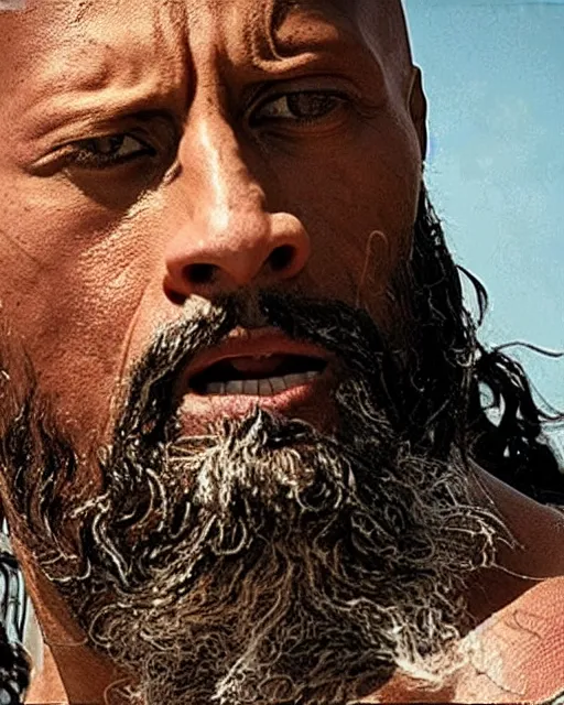 Image similar to Film still close-up shot of Dwayne Johnson as marcus aurelius decimus meridius from the movie Gladiator. Photographic, photography