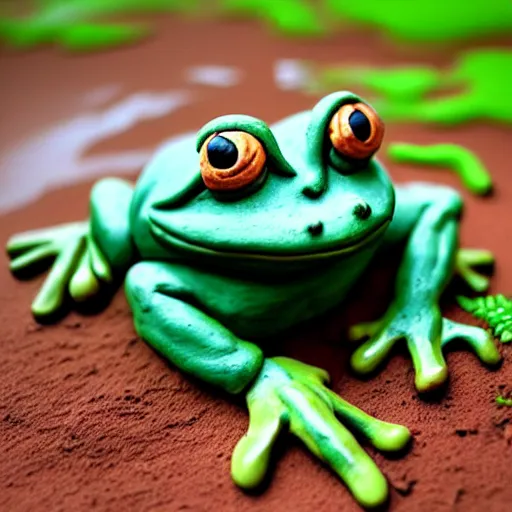 Image similar to beatiful clay sculpture of a muddy frog in a swamp