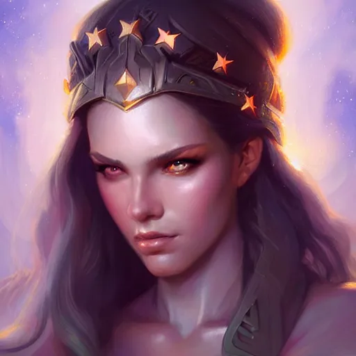 Image similar to star goddess, d & d, fantasy, portrait, highly detailed, digital painting, trending on artstation, concept art, sharp focus, illustration, art by artgerm and greg rutkowski and magali villeneuve