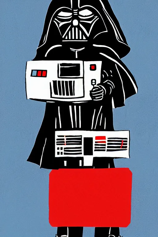 Prompt: an illustration of darth vader watching tv in the style of basquiat by margaret wise brown