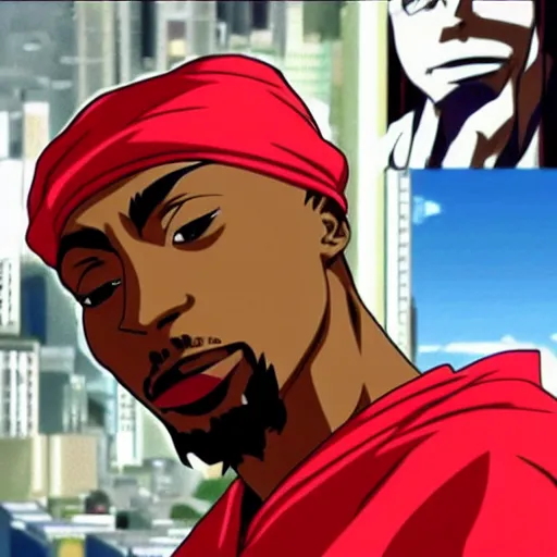 Prompt: Tupac Shakur, screenshot from a 2012s anime, anime