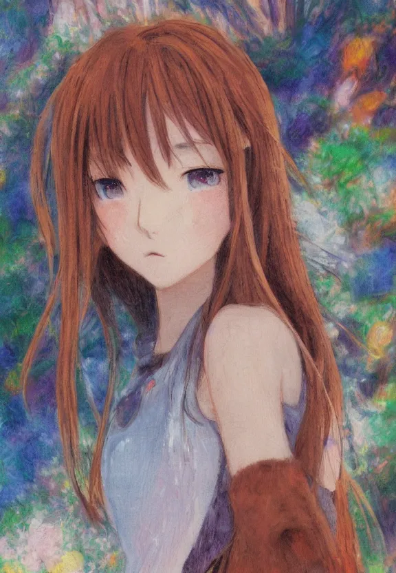 Image similar to macro portrait of a teenage girl, a natural outfit, tokyo anime scene, very anime in impressionist style, anime trending artwork, anime painter studio, by claude monet