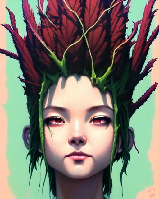 Image similar to marijuana groot kid | | very very anime!!!, fine - face, audrey plaza, realistic shaded perfect face, fine details. anime. realistic shaded lighting poster by ilya kuvshinov katsuhiro otomo ghost - in - the - shell, magali villeneuve, artgerm, jeremy lipkin and michael garmash and rob rey