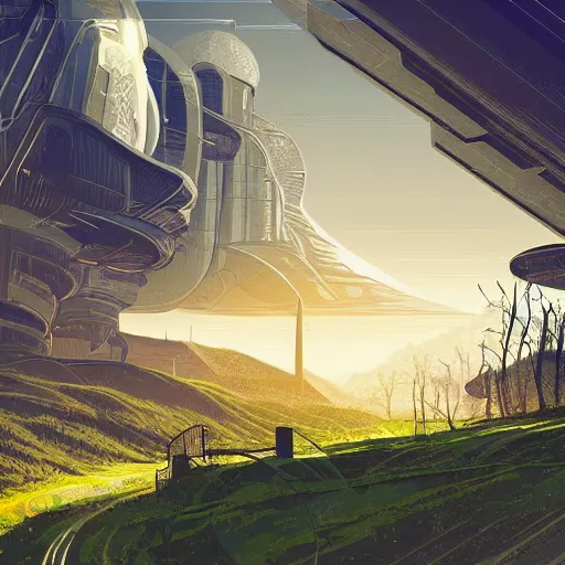 Image similar to beautiful happy picturesque charming organic futuristic sci - fi town in harmony with nature. beautiful light. grainy and rough. soft colour scheme. beautiful artistic vector graphic design art by lurid. ( 2 0 2 2 )