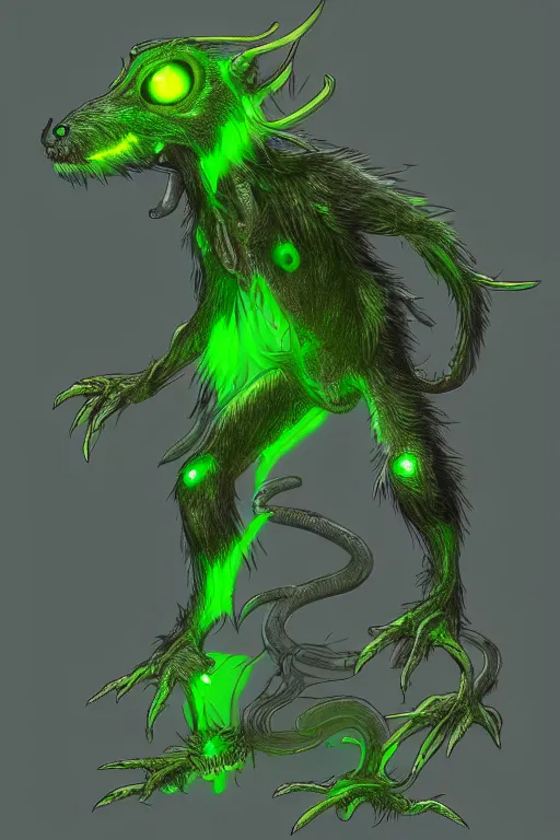 Prompt: a humanoid rat monster, green glowing eyes, highly detailed, digital art, sharp focus, trending on art station, skaven, anime art style