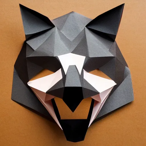 Low poly Art Deco metal sculpture of a wolf head, flat