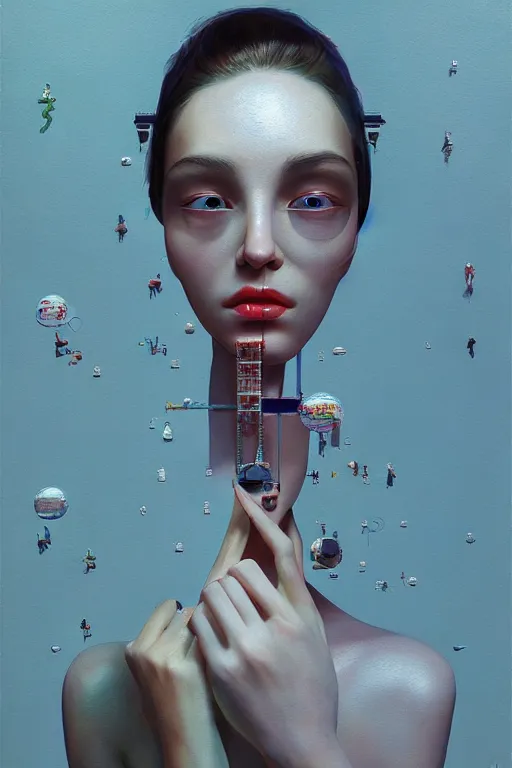 Prompt: 3 d, close - up, happy fashion model, plastic, poster art, intricate oil painting, high detail, figurative art, multiple exposure, poster art, 3 d, by stanley kubrick and tooth wu and wlop and beeple