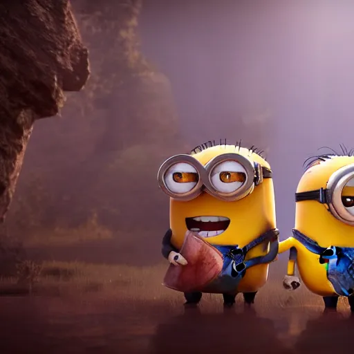 Image similar to minions as gods, cinematic, 4 k