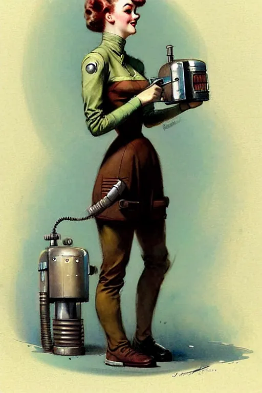 Image similar to ( ( ( ( ( 1 9 5 0 s retro future robot android west world bar maid. muted colors. ) ) ) ) ) by jean - baptiste monge!!!!!!!!!!!!!!!!!!!!!!!!!!!!!!