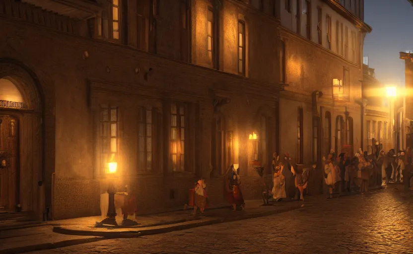 Prompt: photorealistic renaissance period city streets. Midnight. Candle lights. Lens flare. 8K. detailed. photorealism. artstation. 45mm f/1.7 ASPH Lens. ultra realistic