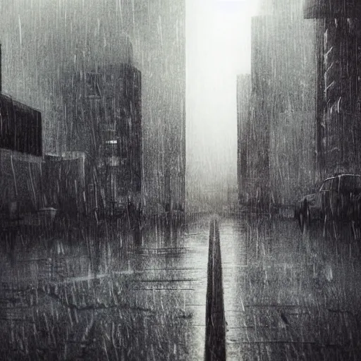 Image similar to dystopian city scape dark,gloomy, raining