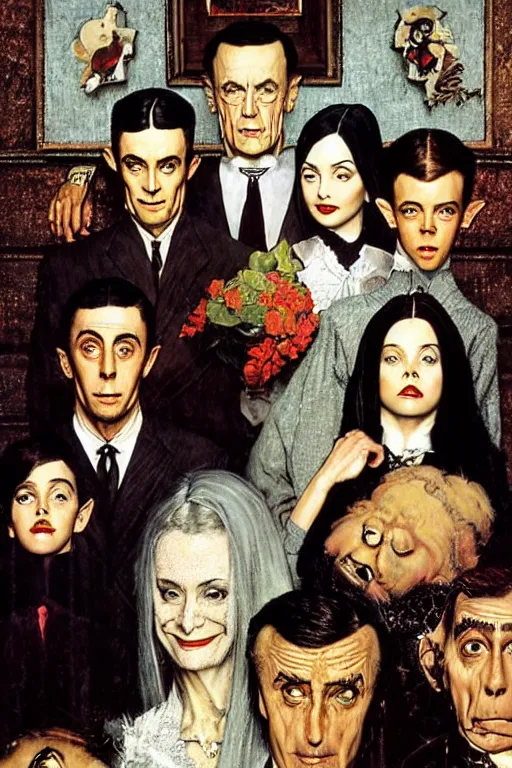 Image similar to the adams family painted by norman rockwell