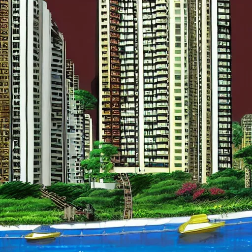 Prompt: a singaporean hdb flat, by satoshi kon