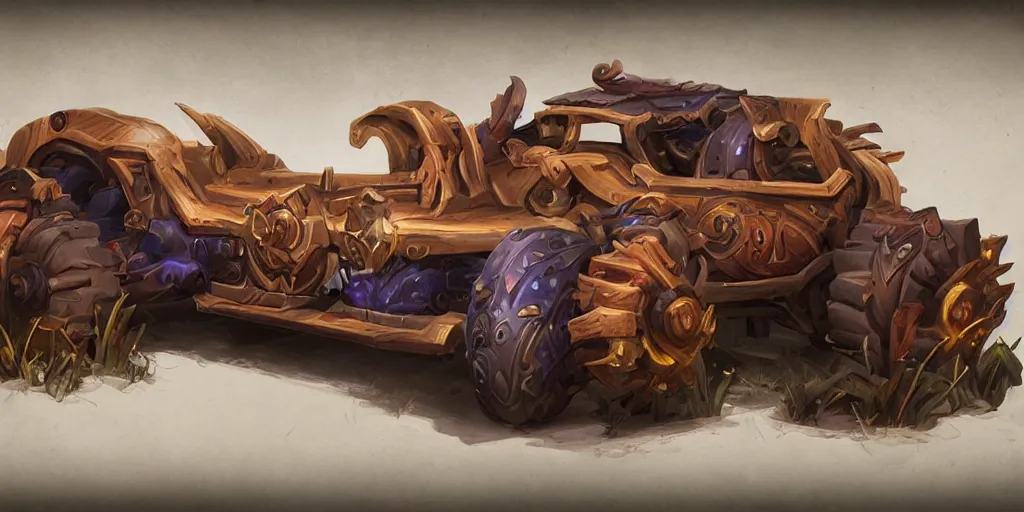 Image similar to A Car made of wood, art by World of Warcraft Art Direction, art station, concept art,