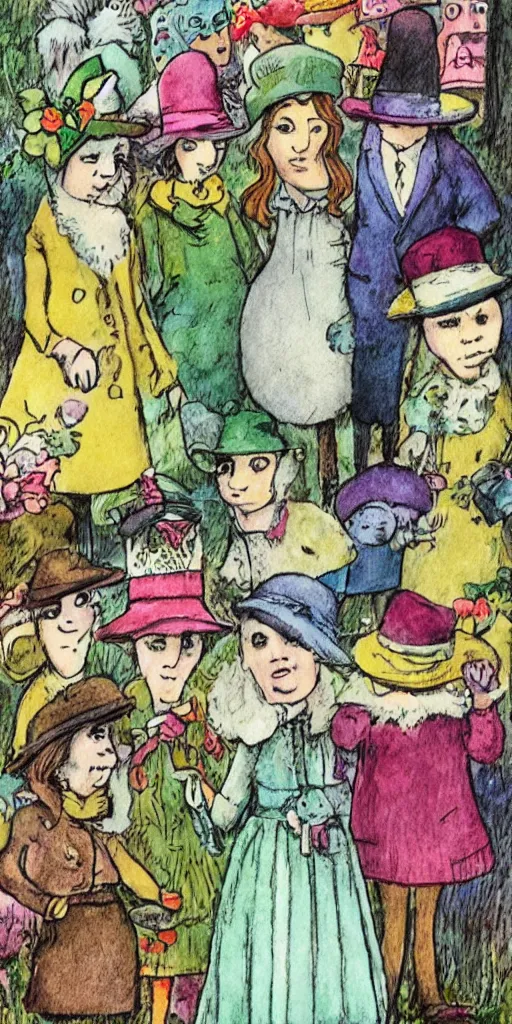 Image similar to an easter parade greeting card scene with women in hats by alexander jansson, joel fletcher, owen klatte, angie glocka, justin kohn, maurice sendak. easter color palette.