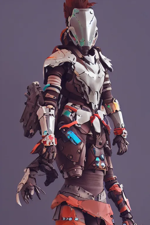 Image similar to combination suit armor aloy horizon forbidden west horizon zero dawn robot ninja mask helmet backpack tribal, aesthetic octane render, 8 k hd resolution, by ilya kuvshinov and cushart krentz and gilleard james radiating a glowing aura cgi rtx 2 0 2 2