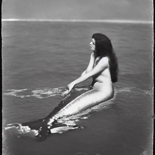 Image similar to early 1900s photograph of a mermaid in the sea