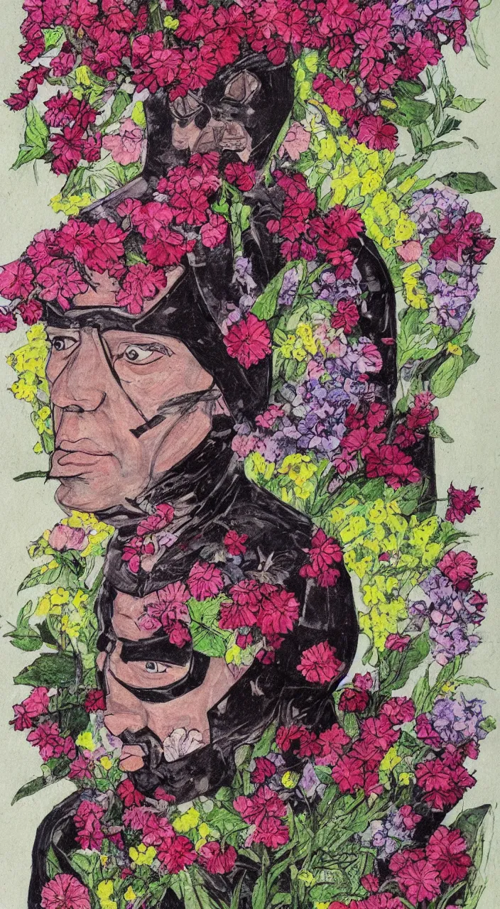 Image similar to a portrait of an antman rounded by flowers, by well renowned world artist