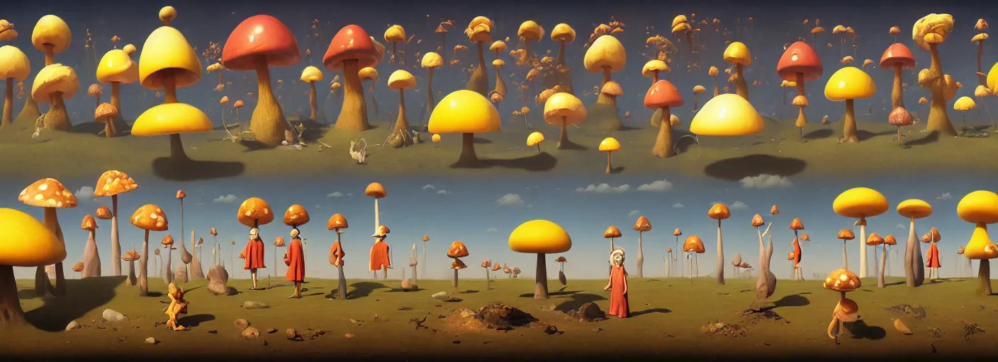 Prompt: full - body surreal colorful clay toadstool rpg character concept art anatomy, action pose, very coherent and colorful high contrast masterpiece by norman rockwell franz sedlacek hieronymus bosch dean ellis simon stalenhag rene magritte gediminas pranckevicius, dark shadows, sunny day, hard lighting, reference sheet white! background