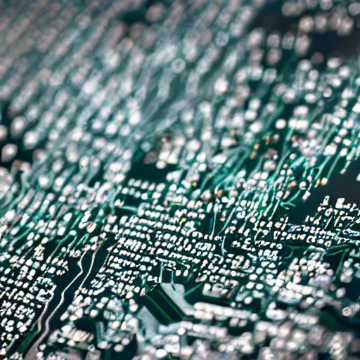 Prompt: tilt-shift photograph of silicon valley that looks like chips on a circuit board