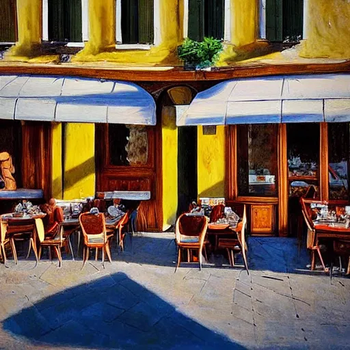 Image similar to italian restaurant in venice, sunny, shadows, marc dalessio