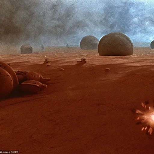 Image similar to battle scene from duna by alejandro jodorowsky and denis villeneuve in andrei tarkovsky style many details volumetric natural light hyperrealism