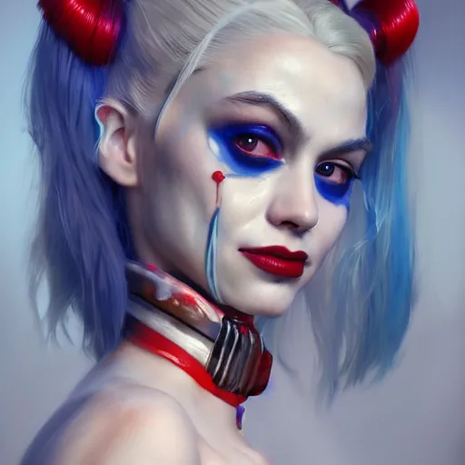 Prompt: a portrait of stunningly beautiful harley quinn, huggy wuggy from poppy playtime video game, fullbody, ultra high detailed, oil painting, greg rutkowski, charlie bowater, yuumei, yanjun cheng, unreal 5, daz, hyperrealistic, octane render, rpg portrait, dynamic lighting, fantasy art, beautiful face