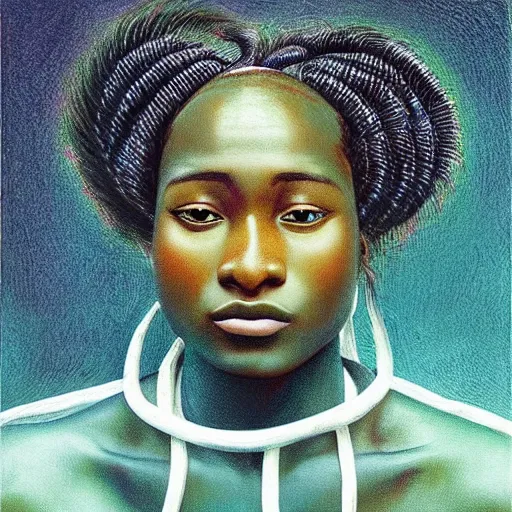 Image similar to “sango God of thunder plaited hair cowry Nigerian lightning facial details proportionate dark skinned symmetrical digital art oil painting Edward hooper”