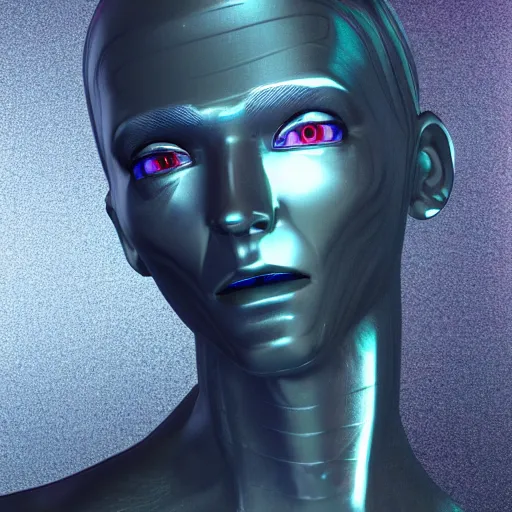 Prompt: a beautiful male android made of holographic metal, unreal engine 5