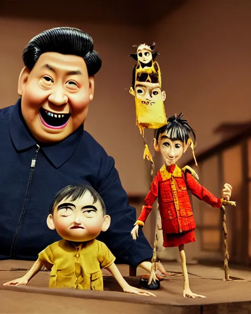 Image similar to xi jinping as a highly detailed stop motion puppet, in the style of laika studios ’ s paranorman, coraline, kubo and the two strings