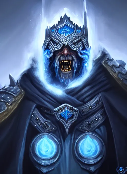 Image similar to portrait painting of lich king, acrylic, daz. detailed, portrait, oil painting, artstation, unreal 5, hd, artgerm, dnd, rpg