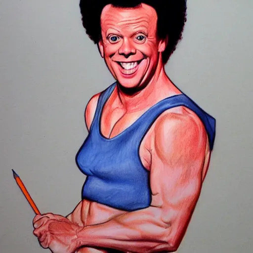 Image similar to a portrait drawing of Richard simmons drawn by mort drucker