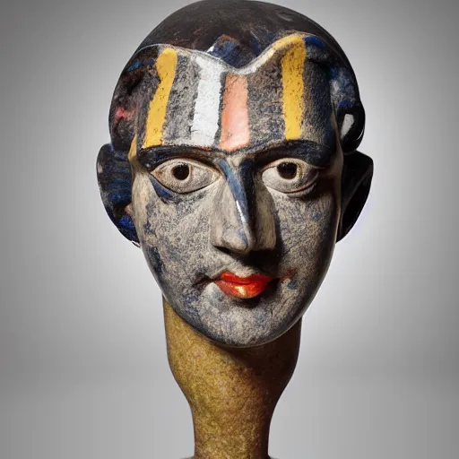 Prompt: a ceramic portrait bust of harlequin, 1 8 th century style, studio lighting, british museum, 4 k