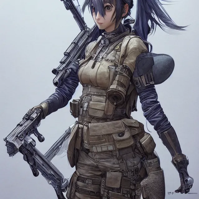 Prompt: the portrait of lawful neutral female futuristic infantry sniper as absurdly beautiful, gorgeous, elegant, young anime girl, an ultrafine hyperdetailed illustration by kim jung gi, irakli nadar, intricate linework, bright colors, octopath traveler, final fantasy, unreal engine 5 highly rendered, global illumination, radiant light, detailed and intricate environment
